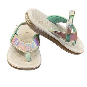 Wonder Nation Toddler Iridescent Aqua Silver Flip Flop Sandal Size 7-8